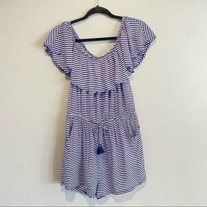 La Vie En Rose Aqua Coastal Stripe Off The Shoulder Romper